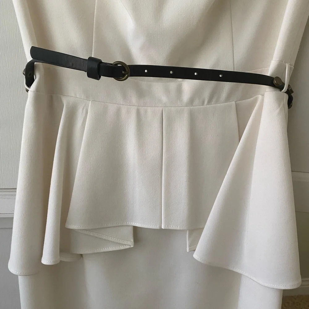white peplum dress with belt - Picture 9 of 14
